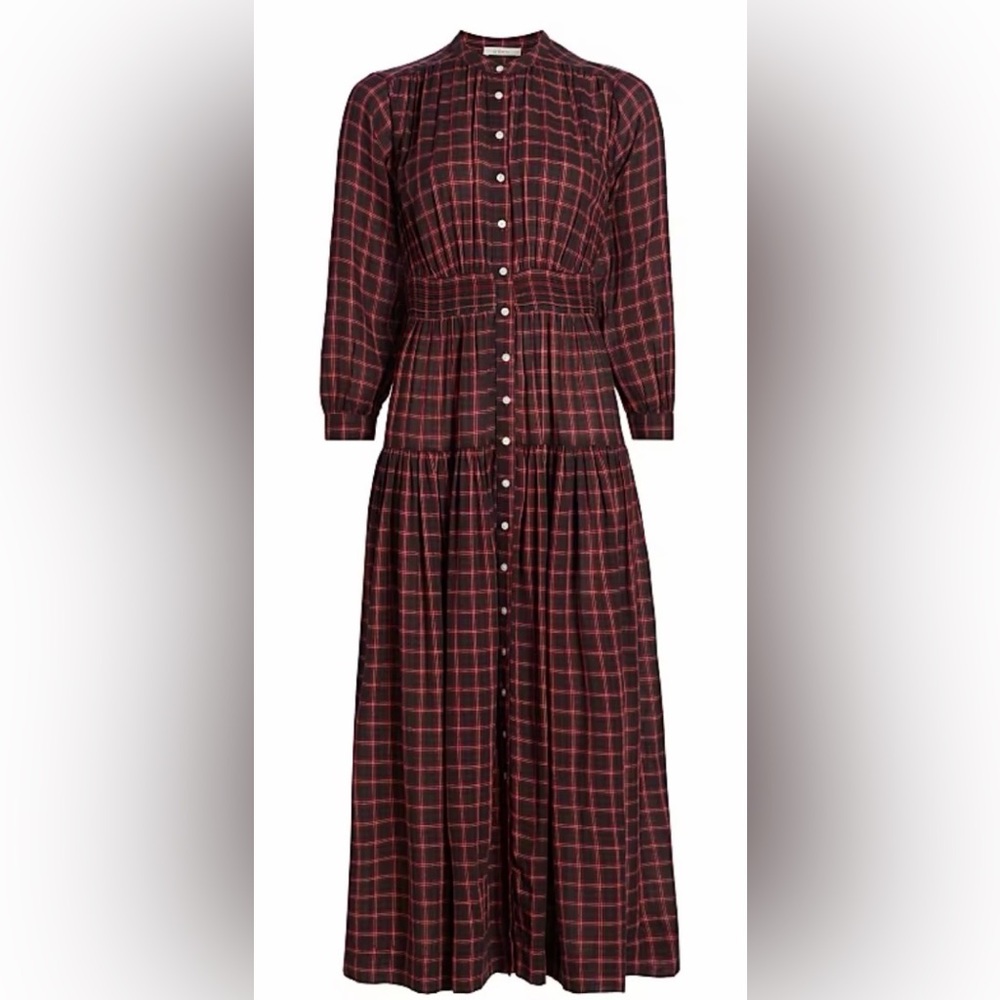 DÔEN Annika Plaid Cotton Midi Dress Size S